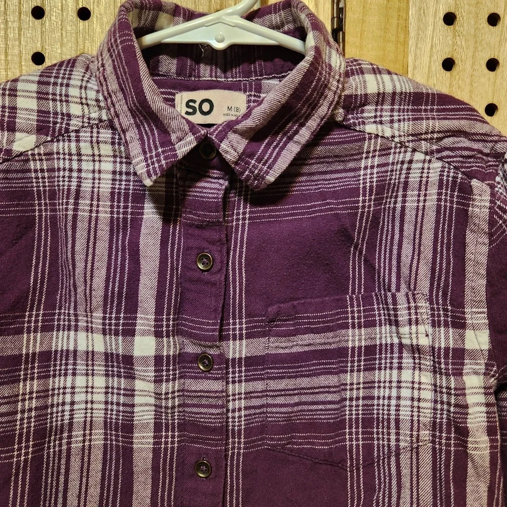 SO Junior Girls Plaid Button Up Long Sleeve FLANNEL 100%COTTON SHIRT SIZE‎ M 8